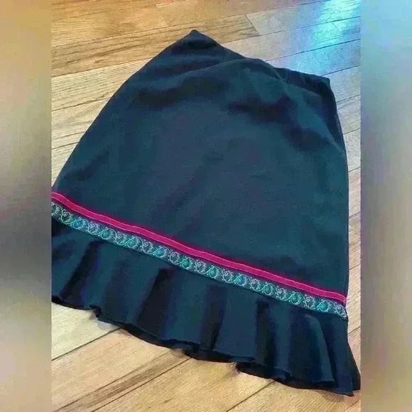 Hanna Andersson Women’s Black Ruffle Pencil Midi Skirt Embroidered Size Small - Picture 4 of 10